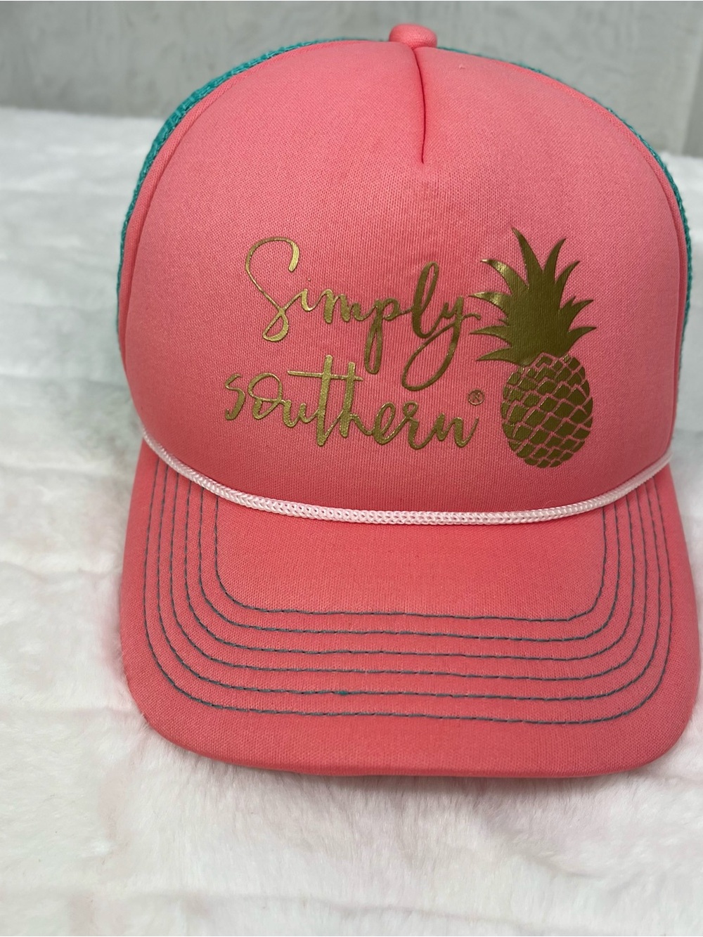 Simply Southern Pineapple Trucker Hat Pink Aqua Teal Snapback NWOT